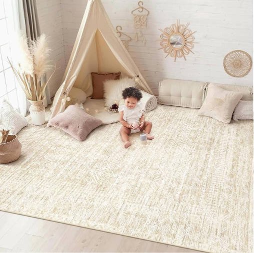 CECGMAT 6x9 Area Rugs for Living Room: Washable Moroccan Geometric Boho Rug Farmhouse Non Slip Stain Resistant Large Rug - Image 3