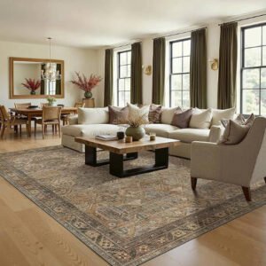 CECGMAT Washable Rug 6x9 Area Rug for Living Room Bedroom Dining, Washable Vintage Print Carpet