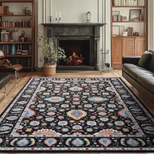 CECGMAT Area Rugs 4x6 Rug for Living Room, Washable Rug Black, Non Slip Water Repellent Floor Carpet